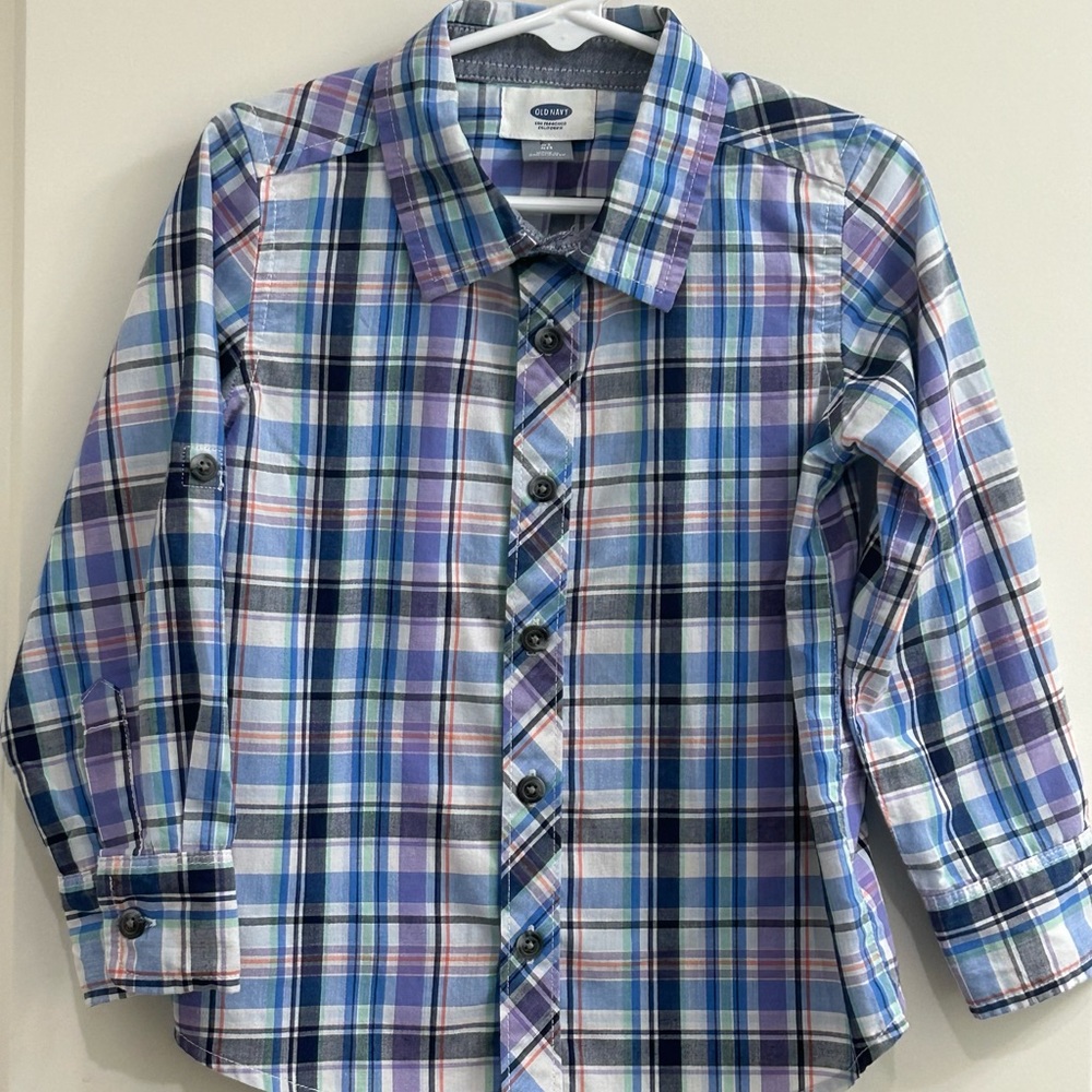 Old Navy Boys Multi Color Plaid Long Sleeve Button Up Shirt Size 4T